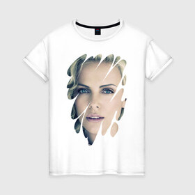 Женская футболка хлопок с принтом Шарлиз Терон в Курске, 100% хлопок | прямой крой, круглый вырез горловины, длина до линии бедер, слегка спущенное плечо | 