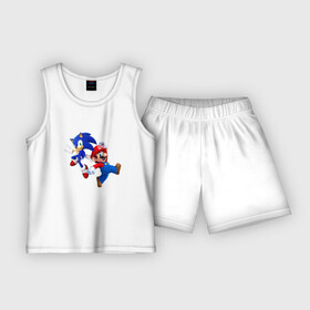 Детская пижама с шортами хлопок с принтом Sonic and Mario в Курске,  |  | nintendo | марио | нинтендо