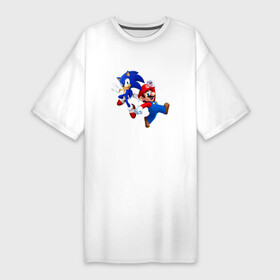 Платье-футболка хлопок с принтом Sonic and Mario в Курске,  |  | nintendo | марио | нинтендо