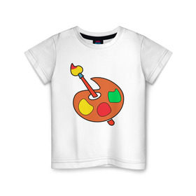 Детская футболка хлопок с принтом Палитра в Курске, 100% хлопок | круглый вырез горловины, полуприлегающий силуэт, длина до линии бедер | Тематика изображения на принте: кисть | краски | палитра | рисование