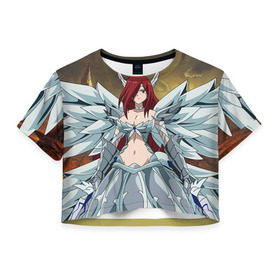 Женская футболка 3D укороченная с принтом Fairy tail в Курске, 100% полиэстер | круглая горловина, длина футболки до линии талии, рукава с отворотами | anime | fairy tail | аниме | фейри тейл | хвост феи
