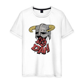 Мужская футболка хлопок с принтом Fus Ro Dah в Курске, 100% хлопок | прямой крой, круглый вырез горловины, длина до линии бедер, слегка спущенное плечо. | Тематика изображения на принте: game | skyrim
