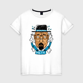 Женская футболка хлопок с принтом Heisenberg - Only Meth в Курске, 100% хлопок | прямой крой, круглый вырез горловины, длина до линии бедер, слегка спущенное плечо | breaking bad | chef | dope | heisenberg | walter white