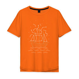 Мужская футболка хлопок Oversize с принтом Звездный корабль в Курске, 100% хлопок | свободный крой, круглый ворот, “спинка” длиннее передней части | волны | звезды | корабль | море | паруса | созвездия