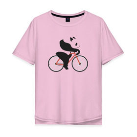 Мужская футболка хлопок Oversize с принтом Панда на велосипеде в Курске, 100% хлопок | свободный крой, круглый ворот, “спинка” длиннее передней части | Тематика изображения на принте: панда