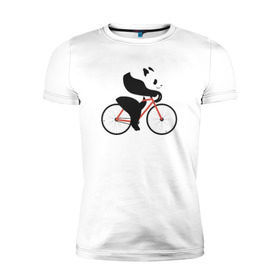 Мужская футболка премиум с принтом Панда на велосипеде в Курске, 92% хлопок, 8% лайкра | приталенный силуэт, круглый вырез ворота, длина до линии бедра, короткий рукав | панда