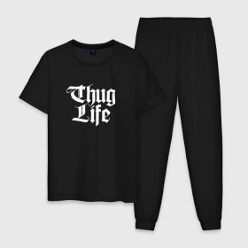 Мужская пижама хлопок с принтом Thug Life 2pac в Курске, 100% хлопок | брюки и футболка прямого кроя, без карманов, на брюках мягкая резинка на поясе и по низу штанин
 | 2pac | life | rap | thug | tupac | рэп | тупак