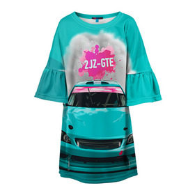 Детское платье 3D с принтом 2 JZ GTE в Курске, 100% полиэстер | прямой силуэт, чуть расширенный к низу. Круглая горловина, на рукавах — воланы | Тематика изображения на принте: 2jz gte | altezza | drift | jdm | toyota | альтеза | гонка | ждм
