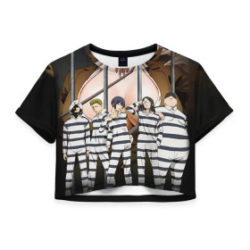 Женская футболка 3D укороченная с принтом Prison School в Курске, 100% полиэстер | круглая горловина, длина футболки до линии талии, рукава с отворотами | kangoku gakuen | kiyoshi fujino | киёши фуджино | призон скул