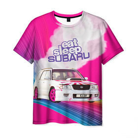 Мужская футболка 3D с принтом Subaru в Курске, 100% полиэфир | прямой крой, круглый вырез горловины, длина до линии бедер | drag | eat | ej20 | forester | jdm | rainbow | sf5 | sleep | subaru | субару | супердрифтбитва | форестер