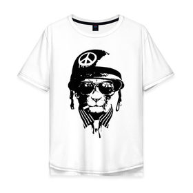 Мужская футболка хлопок Oversize с принтом Pacific cat в Курске, 100% хлопок | свободный крой, круглый ворот, “спинка” длиннее передней части | кот | крутой кот | лев | пацифик