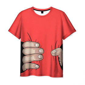 Мужская футболка 3D с принтом Рука в Курске, 100% полиэфир | прямой крой, круглый вырез горловины, длина до линии бедер | обхват | пальцы | рука | талия