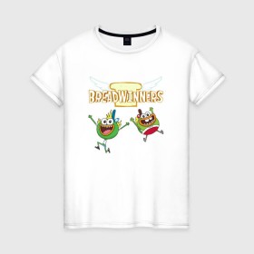 Женская футболка хлопок с принтом Шлёп-Шлёп и Быдыщ в Курске, 100% хлопок | прямой крой, круглый вырез горловины, длина до линии бедер, слегка спущенное плечо | хлебоутки | шлёп шлёп и быдыщbreadwinners
