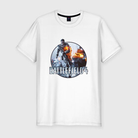 Мужская футболка премиум с принтом Battlefield 4 в Курске, 92% хлопок, 8% лайкра | приталенный силуэт, круглый вырез ворота, длина до линии бедра, короткий рукав | логотип battlefield 4bf battlefield