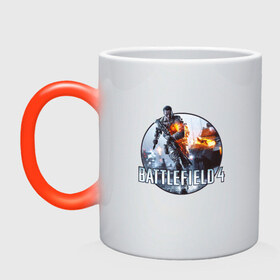 Кружка хамелеон с принтом Battlefield 4 в Курске, керамика | меняет цвет при нагревании, емкость 330 мл | логотип battlefield 4bf battlefield