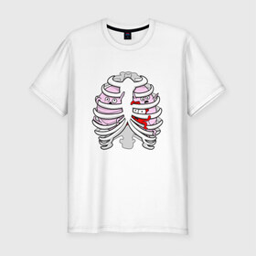 Мужская футболка премиум с принтом Грудная клетка в Курске, 92% хлопок, 8% лайкра | приталенный силуэт, круглый вырез ворота, длина до линии бедра, короткий рукав | Тематика изображения на принте: лёгкие | органы | рёбра | сердце