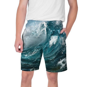Мужские шорты 3D с принтом Волна в Курске,  полиэстер 100% | прямой крой, два кармана без застежек по бокам. Мягкая трикотажная резинка на поясе, внутри которой широкие завязки. Длина чуть выше колен | Тематика изображения на принте: вода | волны | море | пейзаж