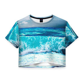 Женская футболка 3D укороченная с принтом Волны в Курске, 100% полиэстер | круглая горловина, длина футболки до линии талии, рукава с отворотами | берег | вода | волны | море | пейзаж | прилив
