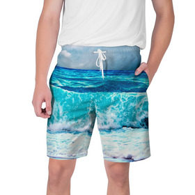 Мужские шорты 3D с принтом Волны в Курске,  полиэстер 100% | прямой крой, два кармана без застежек по бокам. Мягкая трикотажная резинка на поясе, внутри которой широкие завязки. Длина чуть выше колен | Тематика изображения на принте: берег | вода | волны | море | пейзаж | прилив