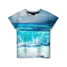 Детская футболка 3D с принтом Волны в Курске, 100% гипоаллергенный полиэфир | прямой крой, круглый вырез горловины, длина до линии бедер, чуть спущенное плечо, ткань немного тянется | берег | вода | волны | море | пейзаж | прилив