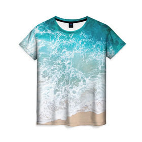 Женская футболка 3D с принтом Берег в Курске, 100% полиэфир ( синтетическое хлопкоподобное полотно) | прямой крой, круглый вырез горловины, длина до линии бедер | берег | вода | волны | море | пляж | прилив