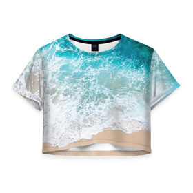 Женская футболка 3D укороченная с принтом Берег в Курске, 100% полиэстер | круглая горловина, длина футболки до линии талии, рукава с отворотами | берег | вода | волны | море | пляж | прилив