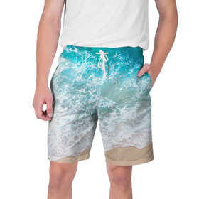 Мужские шорты 3D с принтом Берег в Курске,  полиэстер 100% | прямой крой, два кармана без застежек по бокам. Мягкая трикотажная резинка на поясе, внутри которой широкие завязки. Длина чуть выше колен | Тематика изображения на принте: берег | вода | волны | море | пляж | прилив