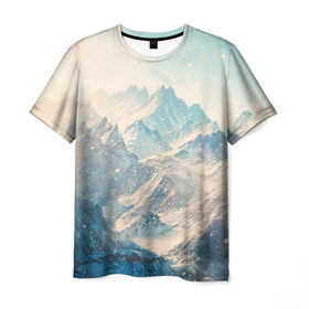 Мужская футболка 3D с принтом Горы в Курске, 100% полиэфир | прямой крой, круглый вырез горловины, длина до линии бедер | горы | облака | пейзаж