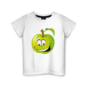 Детская футболка хлопок с принтом Яблоко в Курске, 100% хлопок | круглый вырез горловины, полуприлегающий силуэт, длина до линии бедер | смайлик | улыбка | фрукты | яблоко | яблокосмайл