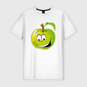 Мужская футболка премиум с принтом Яблоко в Курске, 92% хлопок, 8% лайкра | приталенный силуэт, круглый вырез ворота, длина до линии бедра, короткий рукав | смайлик | улыбка | фрукты | яблоко | яблокосмайл