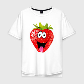 Мужская футболка хлопок Oversize с принтом Клубника в Курске, 100% хлопок | свободный крой, круглый ворот, “спинка” длиннее передней части | клубника | клубникасмайлик | смайл | улыбка | фрукты