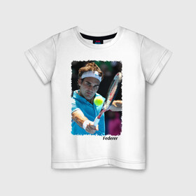 Детская футболка хлопок с принтом Роджер Федерер в Курске, 100% хлопок | круглый вырез горловины, полуприлегающий силуэт, длина до линии бедер | roger federer | роджер федерер | теннис | чампион