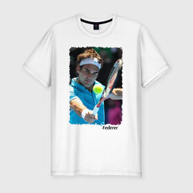 Мужская футболка премиум с принтом Роджер Федерер в Курске, 92% хлопок, 8% лайкра | приталенный силуэт, круглый вырез ворота, длина до линии бедра, короткий рукав | roger federer | роджер федерер | теннис | чампион