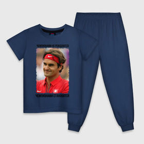 Детская пижама хлопок с принтом Роджер Федерер (Roger Federer) в Курске, 100% хлопок |  брюки и футболка прямого кроя, без карманов, на брюках мягкая резинка на поясе и по низу штанин
 | чемпионами не рождаются | чемпионами становятся