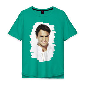 Мужская футболка хлопок Oversize с принтом Roger Federer в Курске, 100% хлопок | свободный крой, круглый ворот, “спинка” длиннее передней части | Тематика изображения на принте: roger federer | роджер федерер | теннис | чемпион