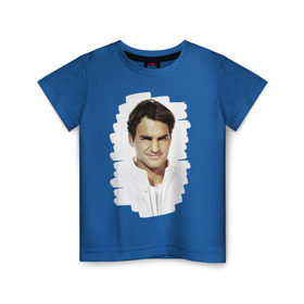 Детская футболка хлопок с принтом Roger Federer в Курске, 100% хлопок | круглый вырез горловины, полуприлегающий силуэт, длина до линии бедер | roger federer | роджер федерер | теннис | чемпион