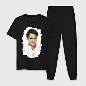 Мужская пижама хлопок с принтом Roger Federer в Курске, 100% хлопок | брюки и футболка прямого кроя, без карманов, на брюках мягкая резинка на поясе и по низу штанин
 | roger federer | роджер федерер | теннис | чемпион