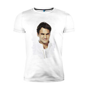Мужская футболка премиум с принтом Roger Federer в Курске, 92% хлопок, 8% лайкра | приталенный силуэт, круглый вырез ворота, длина до линии бедра, короткий рукав | Тематика изображения на принте: roger federer | роджер федерер | теннис | чемпион