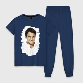 Женская пижама хлопок с принтом Roger Federer в Курске, 100% хлопок | брюки и футболка прямого кроя, без карманов, на брюках мягкая резинка на поясе и по низу штанин | roger federer | роджер федерер | теннис | чемпион