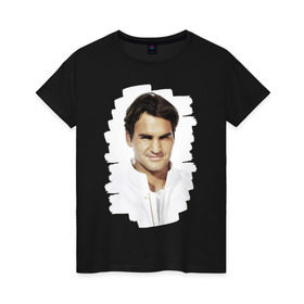 Женская футболка хлопок с принтом Roger Federer в Курске, 100% хлопок | прямой крой, круглый вырез горловины, длина до линии бедер, слегка спущенное плечо | roger federer | роджер федерер | теннис | чемпион