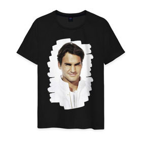Мужская футболка хлопок с принтом Roger Federer в Курске, 100% хлопок | прямой крой, круглый вырез горловины, длина до линии бедер, слегка спущенное плечо. | roger federer | роджер федерер | теннис | чемпион