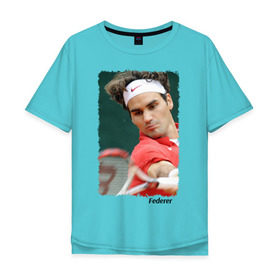 Мужская футболка хлопок Oversize с принтом Роджер Федерер в Курске, 100% хлопок | свободный крой, круглый ворот, “спинка” длиннее передней части | Тематика изображения на принте: roger federer | роджер федерер | теннис | чемпион