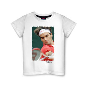 Детская футболка хлопок с принтом Роджер Федерер в Курске, 100% хлопок | круглый вырез горловины, полуприлегающий силуэт, длина до линии бедер | roger federer | роджер федерер | теннис | чемпион