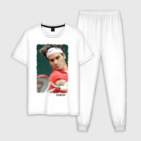 Мужская пижама хлопок с принтом Роджер Федерер в Курске, 100% хлопок | брюки и футболка прямого кроя, без карманов, на брюках мягкая резинка на поясе и по низу штанин
 | Тематика изображения на принте: roger federer | роджер федерер | теннис | чемпион