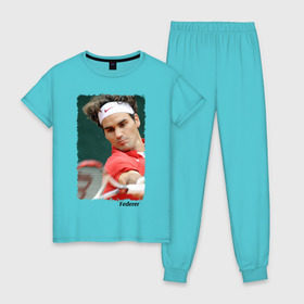 Женская пижама хлопок с принтом Роджер Федерер в Курске, 100% хлопок | брюки и футболка прямого кроя, без карманов, на брюках мягкая резинка на поясе и по низу штанин | roger federer | роджер федерер | теннис | чемпион