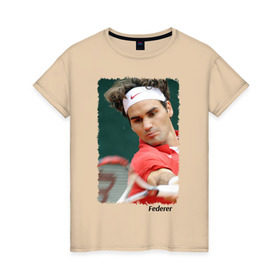 Женская футболка хлопок с принтом Роджер Федерер в Курске, 100% хлопок | прямой крой, круглый вырез горловины, длина до линии бедер, слегка спущенное плечо | roger federer | роджер федерер | теннис | чемпион