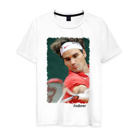 Мужская футболка хлопок с принтом Роджер Федерер в Курске, 100% хлопок | прямой крой, круглый вырез горловины, длина до линии бедер, слегка спущенное плечо. | roger federer | роджер федерер | теннис | чемпион