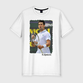 Мужская футболка премиум с принтом Novak Djokovic в Курске, 92% хлопок, 8% лайкра | приталенный силуэт, круглый вырез ворота, длина до линии бедра, короткий рукав | novak djokovic | новак джокович | теннис | чемпион