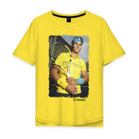 Мужская футболка хлопок Oversize с принтом Рафаэль Надаль в Курске, 100% хлопок | свободный крой, круглый ворот, “спинка” длиннее передней части | Тематика изображения на принте: rafael nadal | рафаэль надаль | теннис | чемпион