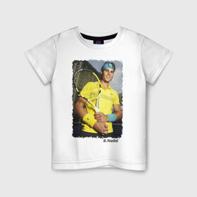 Детская футболка хлопок с принтом Рафаэль Надаль в Курске, 100% хлопок | круглый вырез горловины, полуприлегающий силуэт, длина до линии бедер | Тематика изображения на принте: rafael nadal | рафаэль надаль | теннис | чемпион